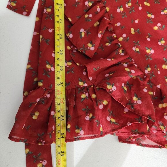 Grace & Chili Dress Red Floral Wrap Ruffle Fairy Floralcore  Cherry Peach - Picture 8 of 12